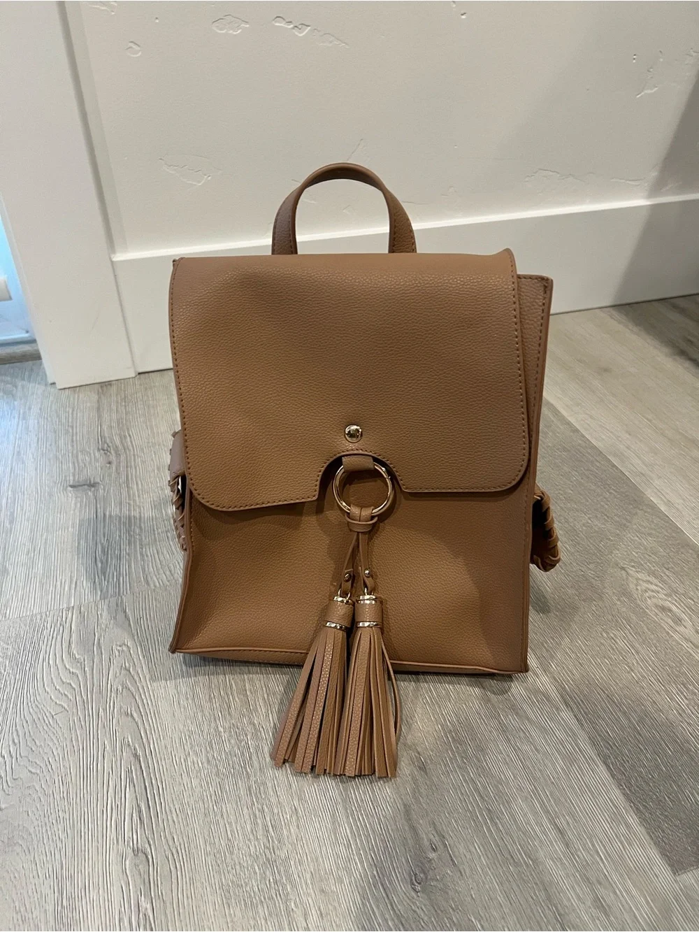 Tassel Detail Faux Leather Backpack - Brown